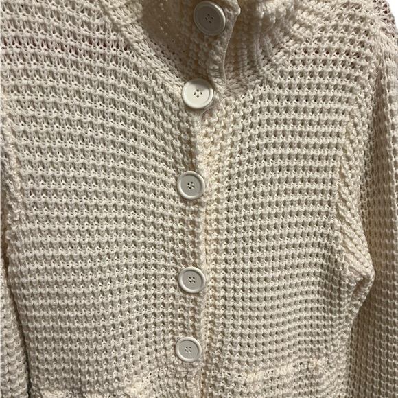Cream white Button-Up Women's knit crochet Sweater - Picture 8 of 14